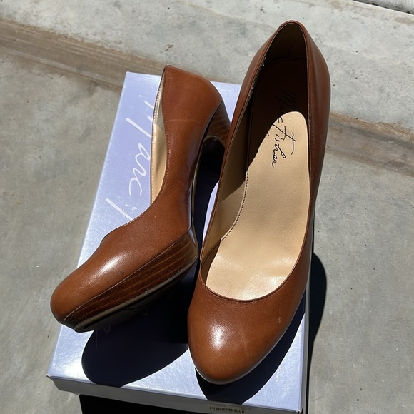 Marc Fisher Brown Leather Wood Heels - Picture 2 of 4